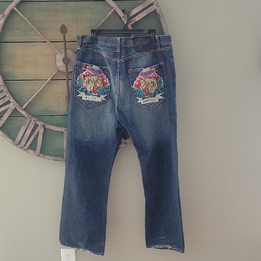 Vintage Ed Hardy By Christian  Audigier Alive & Aware Embriodered Tiger Jean